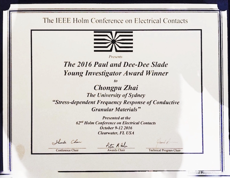 Chongpu presented at IEEE Holm Conference and won Young Investigator Award